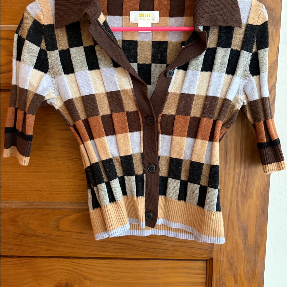 Anthropologie Maeve Checkered Knit Sweater